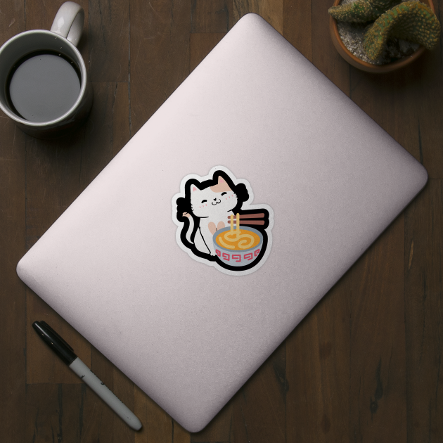 Cute Cat Eating Ramen by CrazilykukuDesigns